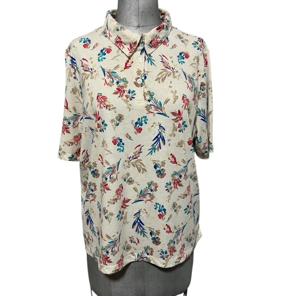 Haymaker Petites Floral Print Short Sleeve Women's Top - Cream Size XLP